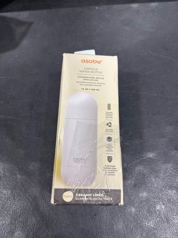 Photo 1 of asobu Orb Stainless Steel Double Wall Insulated Travel Water Bottle – Lid Doubles as a Cup 14 Ounce (White)