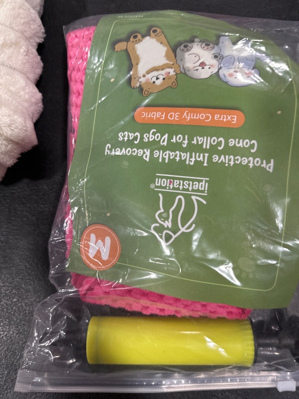 Photo 1 of ipetstation Dog Cone Collar After Surgery,3D Massage Fabric Comfy Pillow,Dog Cone Alternative,Inflatable Dog Collars E Collar Elizabethan Collar for Dogs After Surgery (Pink, M(Neck:11”-14”))