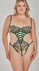 Photo 1 of SOLY HUX Women's Plus Size Sexy Lingerie Set Sheer Garter Teddy Babydoll Bodysuit and Thong Exotic 2 Pieces Solid Dark Green 0XL, Large Plus