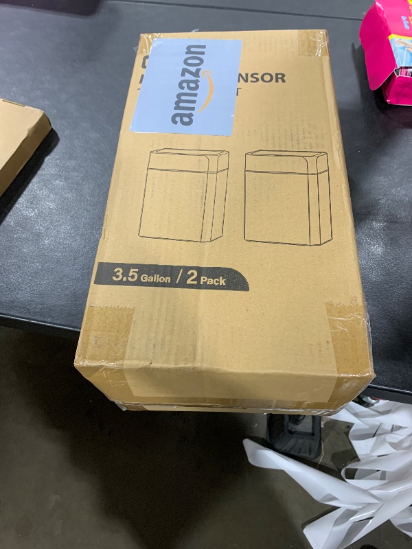 Photo 1 of ELPHECO 2 Pack 3.5 Gallon Bathroom Trash Can with Lid Motion Sensor Slim Garbage Can Waterproof Smart Small Trash Bin for Bathroom, Kitchen, Office, Bedroom, Living Room, Toilet, White