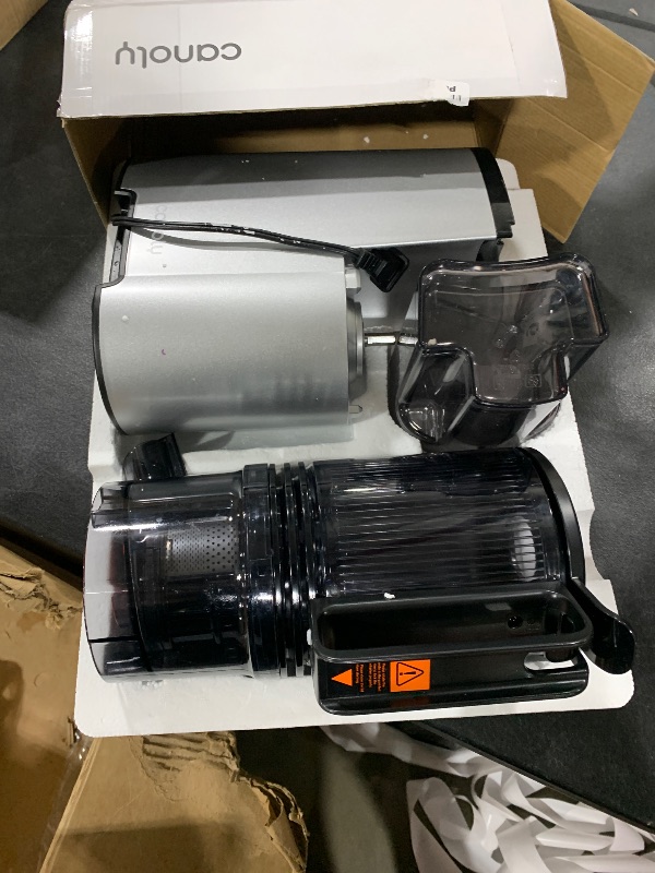 Photo 1 of Cold Press Juicer, 5.8" Wide Feed Chute Juice Extractor Machine with 400W, High Juice Yield, Slow Masticating Juicer for Whole Vegetables & Fruits, Metallic Silver