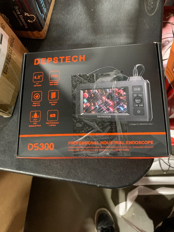 Photo 1 of DEPSTECH Dual Lens Industrial Endoscope, 1080P Digital Borescope Inspection Camera, 7.9mm IP67 Waterproof Camera, Sewer Camera with 4.3" LCD Screen,7 LED Lights,16.5FT Semi-Rigid Cable,32GB Card-Black
