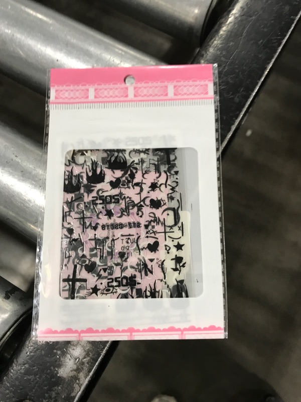 Photo 1 of Nail Art Stickers Decals, Self Adhesive Nail Stickers Nail Art Supplies Black White Nail Designs 3D Checkerboard Flame Star Moon Smile Line Nail Stickers for Acrylic Nails Women Manicure Decorations