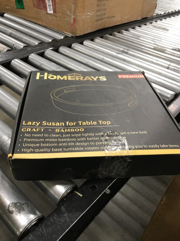 Photo 1 of Lazy Susan Organizer Homerays 12 Inch Non-Skid Bamboo Lazy Susan for Kitchen Rotating Spice Rack with Handles, Wood Turntable for Kitchen Cabinet,Countertop (Black, Medium)