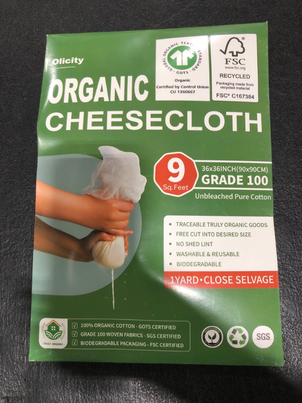 Photo 1 of Organic Cheese Cloths, GOTS Certified, Grade 100, 36x36Inch, Reusable Cheese Cloth with Closed Edges Fabric Fine Mesh Cloth, Unbleached Cotton Muslin Cheesecloth for Straining,Cooking,Crafts - 9 Sq.Ft