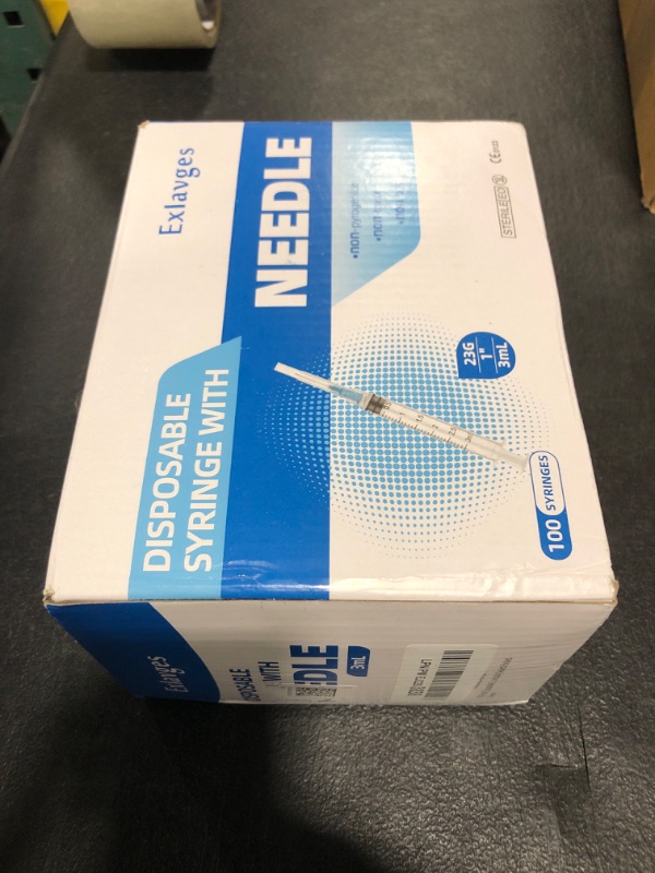 Photo 1 of 100 Pack Disposable 3ml/cc Lab Syringes with 23Ga 1 Inch Needle Luer Lock, Individually Sealed Packed