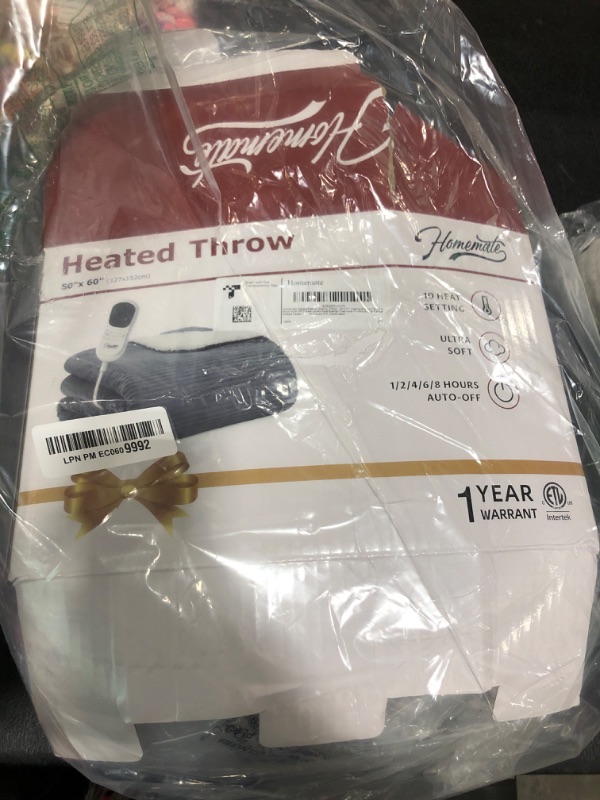 Photo 1 of Homemate Heated Blanket Electric Throw - 50"x60" Heating Blanket Throw 1/2/4/6/8 Hours Auto-Off 10 Heat Levels Over-Heat Protection Soft Flannel Sherpa Heater ETL Certification
