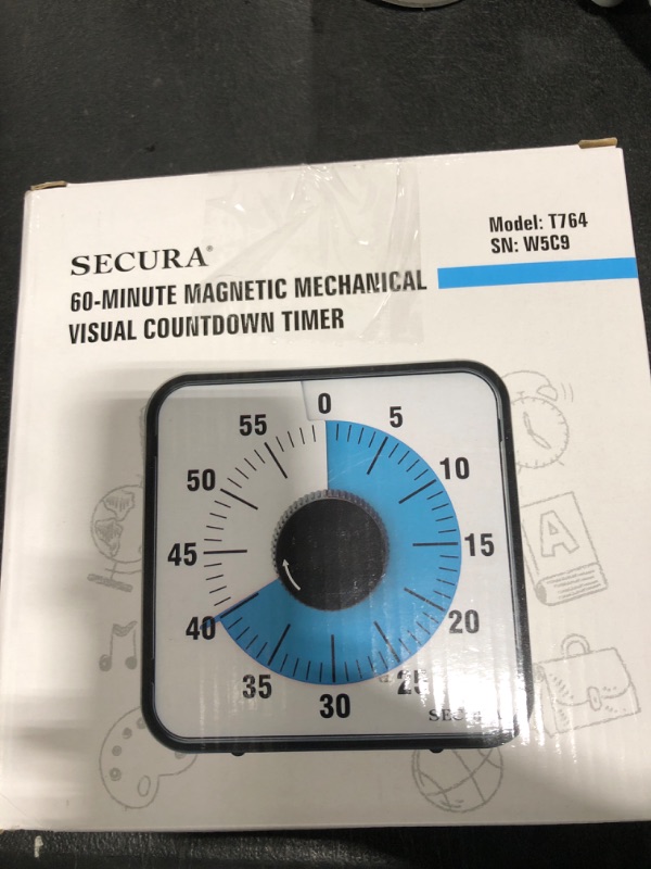 Photo 1 of Secura 60-Minute Visual Countdown Timer, 7.5-Inch Oversize Classroom Visual Timer for Kids and Adults, Durable Mechanical Kitchen Timer Clock with Magnetic Backing (Blue)