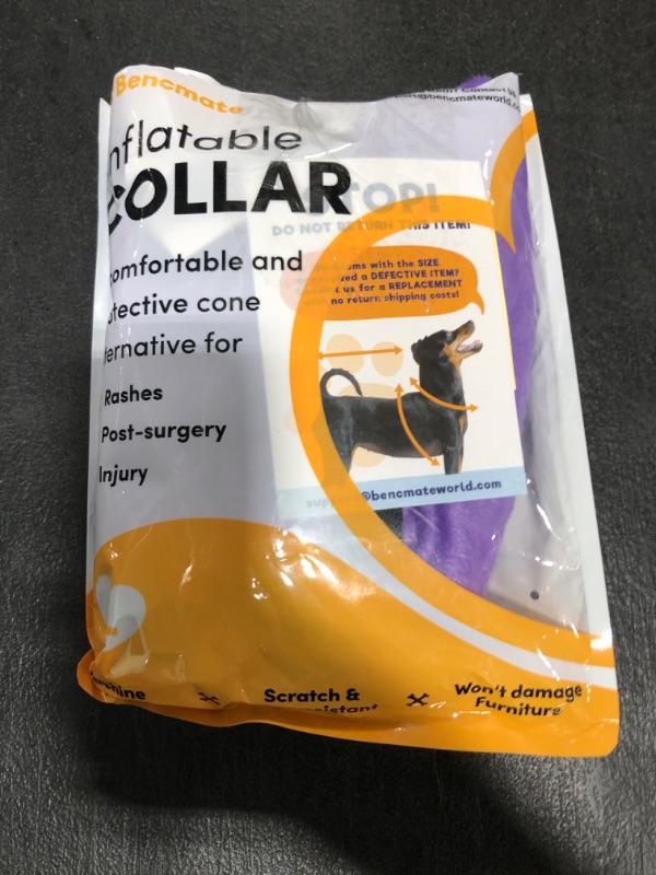 Photo 1 of BENCMATE Protective Inflatable Collar for Dogs and Cats - Soft Pet Recovery Collar Does Not Block Vision (Large, Purple)