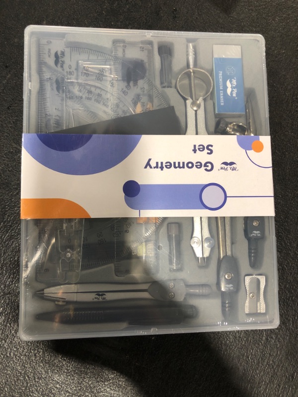 Photo 1 of Mr. Pen Geometry Set with 6 Inch Swing Arm Protractor, Divider, Set Squares, Ruler, Compasses and Protractor, 15 Piece Set
