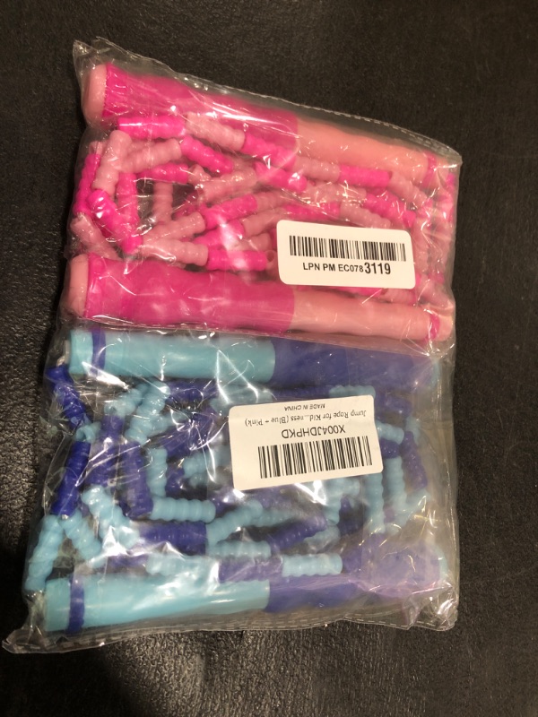 Photo 1 of Jump Rope for Kids, Adjustable Jump Ropes for 4 5 6 7 8 10 12, Tangle Free Jumping Rope Age 8-12, Segmented Soft Beaded Skipping Rope for Women Fitness (Blue + Pink)