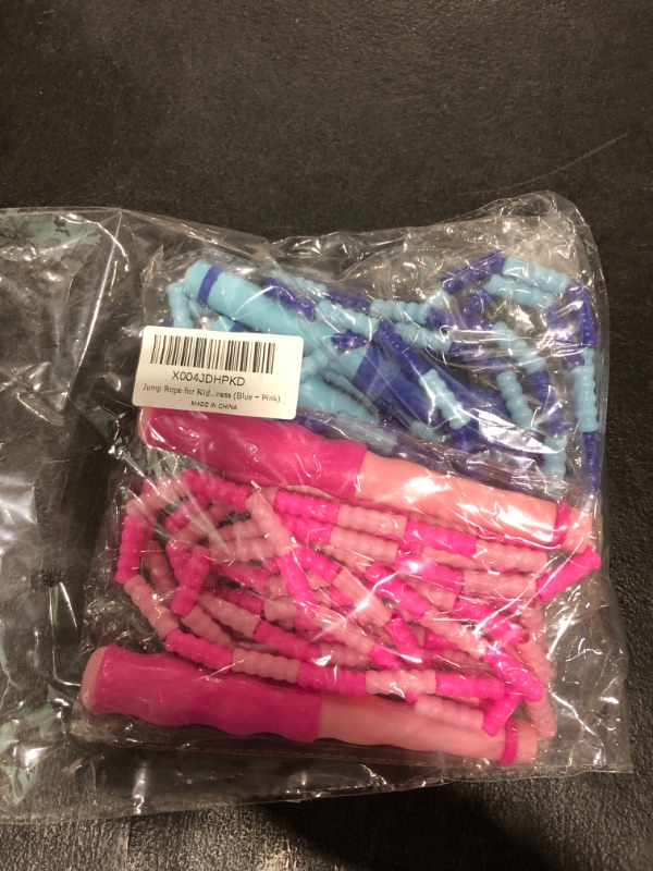 Photo 1 of Jump Rope for Kids, Adjustable Jump Ropes for 4 5 6 7 8 10 12, Tangle Free Jumping Rope Age 8-12, Segmented Soft Beaded Skipping Rope for Women Fitness (Blue + Pink)