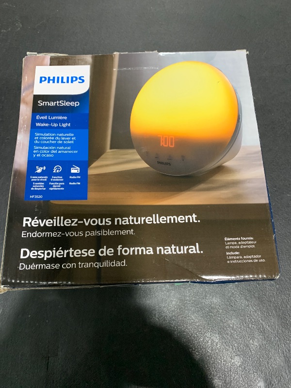 Photo 1 of Philips SmartSleep Wake-up Light, Colored Sunrise and Sunset Simulation, 5 Natural Sounds, FM Radio & Reading Lamp, Tap Snooze, HF3520/60