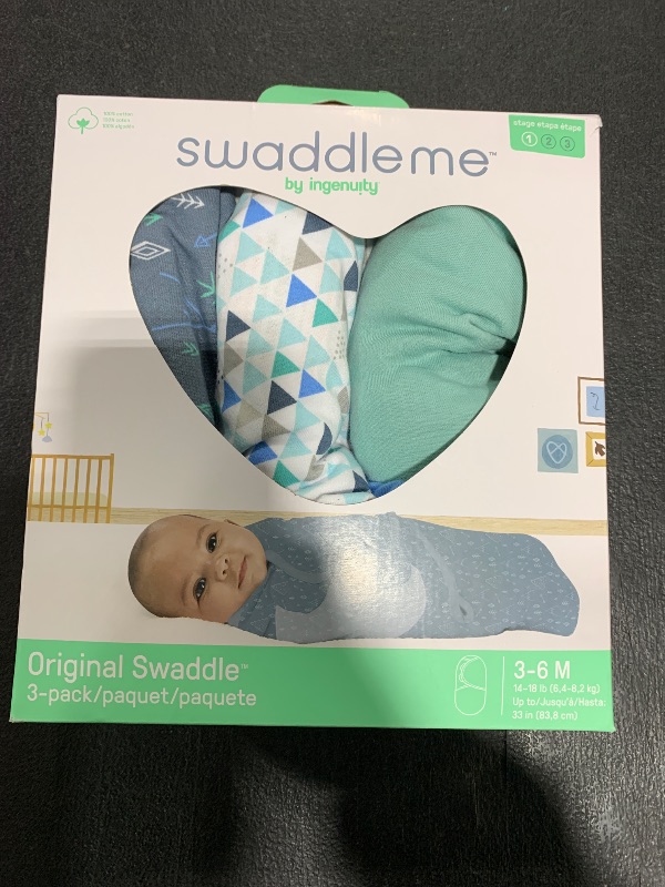 Photo 1 of SwaddleMe by Ingenuity Original Swaddle, 100% Cotton, Improves Sleep & Calms Startle Reflex, 3-6 Months, 1.0 TOG, 3-Pack, Baby Swaddle Blanket - Mountaineer