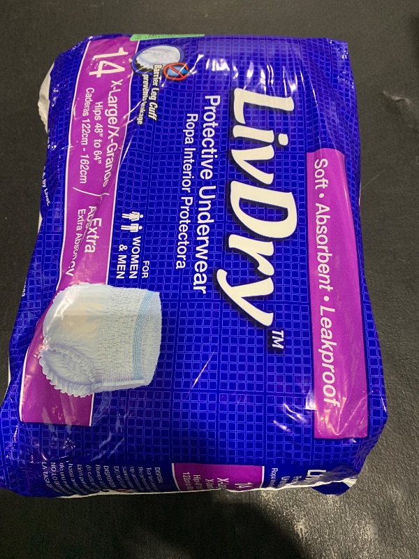Photo 1 of LivDry Adult XL Incontinence Underwear, Extra Absorbency Adult Diapers, Leak Protection, X-Large, 14-Pack