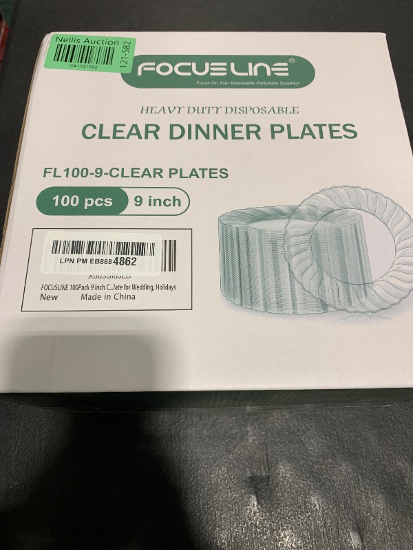 Photo 1 of FOCUSLINE 100 Count Clear Plastic Plates 9 Inch, Disposable Heavy Duty Dinner Plates- Premium Hard Plastic Plate Fancy Disposable Clear Plates for Weddings, Parties and Events