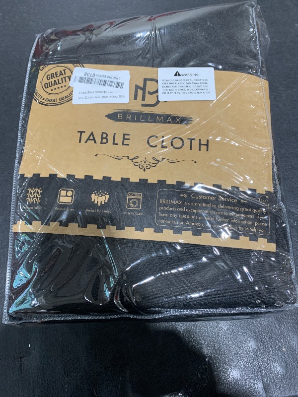 Photo 1 of BRILLMAX 6 Pack Black Tablecloths for 6 Foot Rectangle Tables 60 x 102 Inch - 6ft Rectangular Bulk Linen Polyester Fabric Washable Cloth Cover for Wedding Reception Banquet Birthday Party