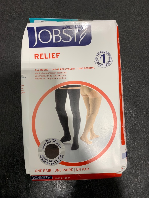 Photo 1 of JOBST Relief 20-30 mmHg Compression Stockings, Thigh High Silicone Band, Open Toe | Compression Socks for Women/ Men for Tired, Aching or Swollen Legs, Minor Varicosities | Beige, Medium