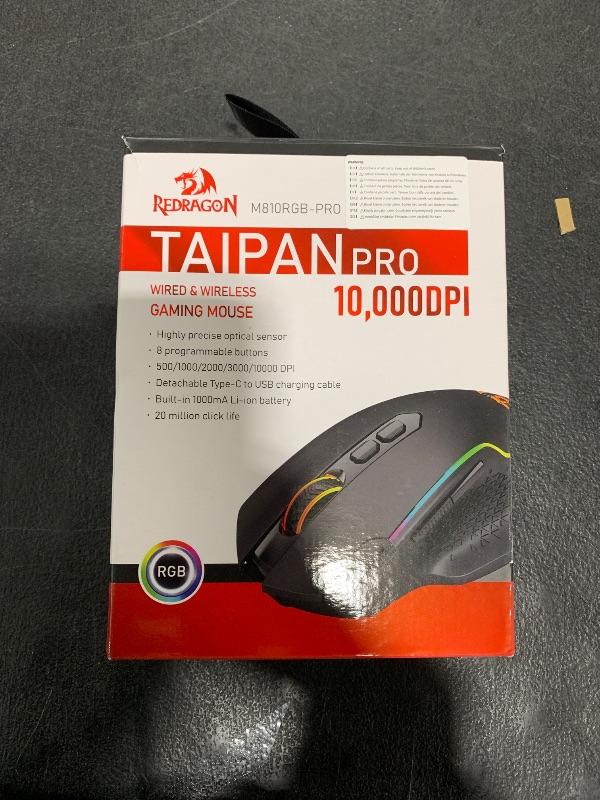 Photo 1 of Redragon M810 Pro Wireless Gaming Mouse, 10000 DPI Wired/Wireless Gamer Mouse w/Rapid Fire Key, 8 Macro Buttons, 45-Hour Reliable Power Capacity and RGB Backlit for PC/Mac/Laptop