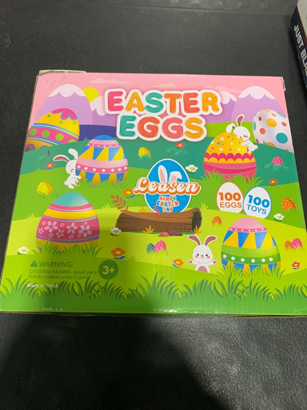 Photo 1 of LEASEN 100 Pcs Prefilled Easter Eggs Filled with Toys Inside for Kids, Easter Egg Hunt, Basket Stuffers Fillers, Filled with Toys Party Favors for Boys Girls, Classroom Prize Supplies