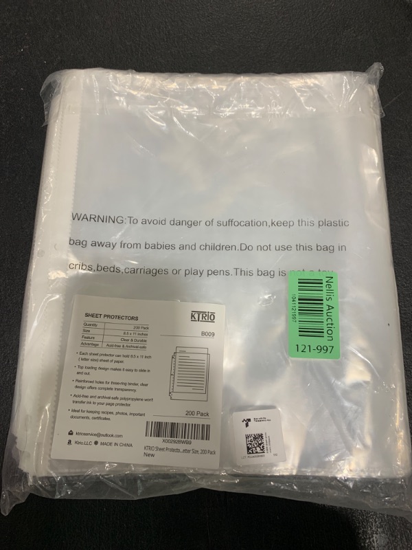 Photo 1 of KTRIO 200 Pack Sheet Protectors 8.5 x 11 inch, Clear Page Protector for 3 Ring Binder, Plastic Sleeves for Binders, Top Loading Paper Sheets Document Sleeve Letter Size, Office & Home