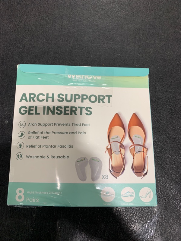 Photo 1 of Arch Support Inserts Flat Feet - Welnove 8-Pair Gel Arch Support Insoles for Plantar Fasciitis, Foot Pain Fatigue Relief - Soft Heel Pads Adhesive Fit Most Shoes, Men Women, 0.47" Height
