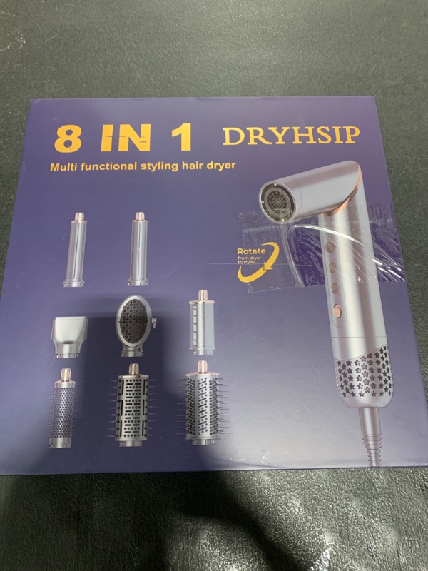 Photo 1 of 8 in 1 Hair Dryer Brush Set Air Hair Styler Curling Negative Ionic Foldable Hot Air Hair Dryer Brush, Hair Styling Tool for Curling Waves Straightening Volume Blowout Styles