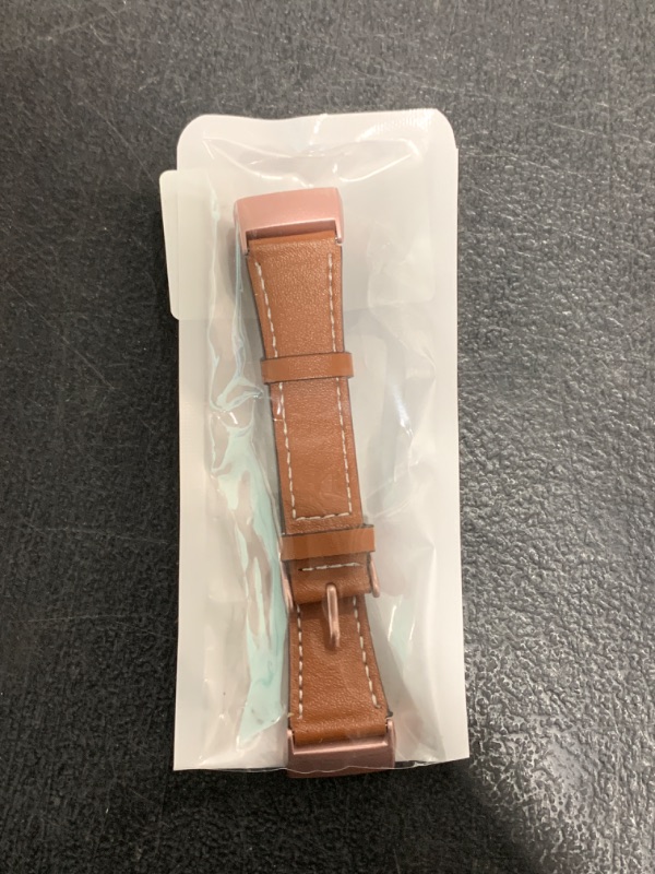 Photo 1 of Mornex Leather Band Compatible with Fitbit Charge 3/ Charge 4, Replacement Genuine Leather Bands for Women Men(Pink Connector and Brown)