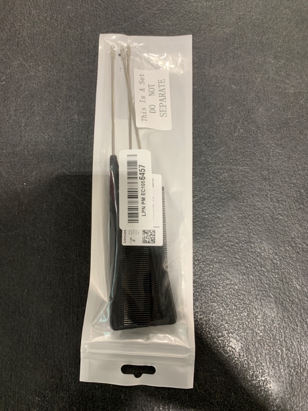 Photo 1 of 3 Packs Rat Tail Comb Steel Pin Rat Tail Carbon Fiber Heat Resistant Teasing Combs with Stainless Steel Pintail (Black)
