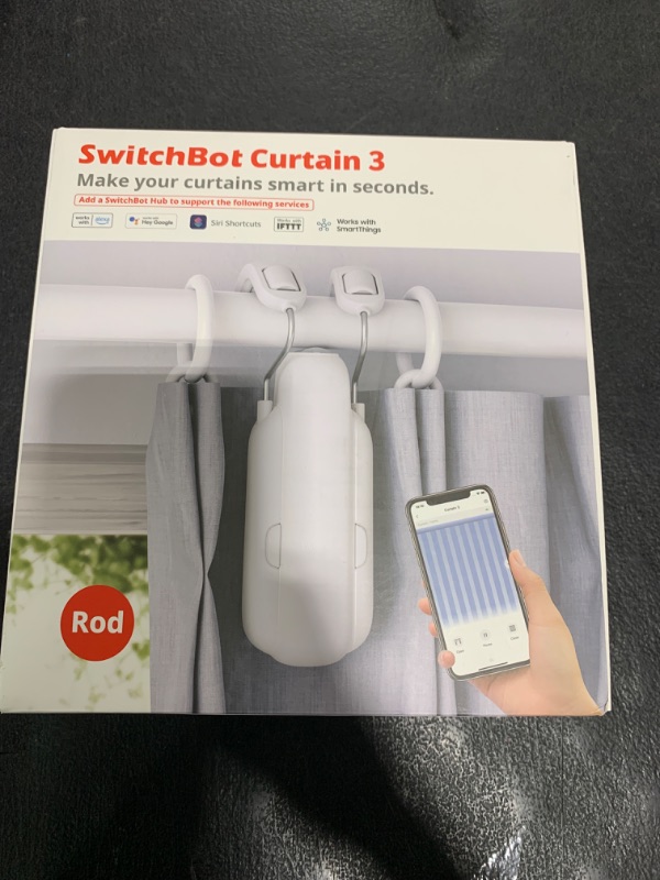 Photo 1 of SwitchBot Automatic Curtain Opener - Bluetooth Remote Control Smart Curtain with App/Timer, Upgraded High-Performance Motor, Add SwitchBot Hub to Work with Alexa, Google Home, HomeKit (Curtain 3, Rod)