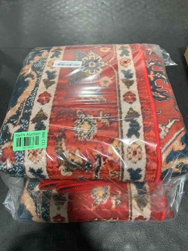 Photo 1 of YJ.GWL Large Area Rug for Living Room, 5x8 Machine Washable Boho Rug for Bedroom, Low Pile Lightweight Thin Rugs Floral Vintage Distress Print Pattern Carpet for Dining Room, Red