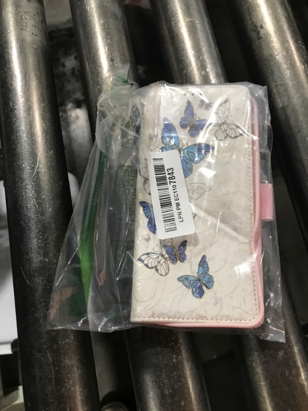 Photo 1 of UEEBAI Wallet Case for iPhone 16 Pro Max, PU Leather Phone Case Kickstand RFID Blocking Flip Case Card Slots Wrist Strap Relief Engraved Pattern Magnetic Closure Flower Folio Case, Blue Butterfly