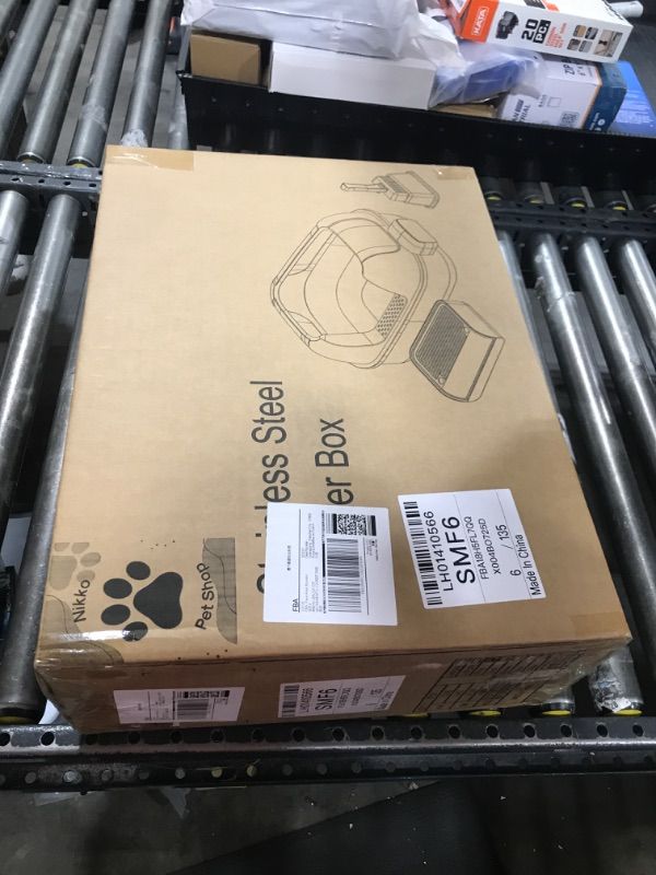Photo 1 of Enclosed Stainless Steel Cat Litter Box with High Sides for Large Cats, Large Litter Box with Lid, Anti Leak, Anti Odor, Non Stick, Easy Clean