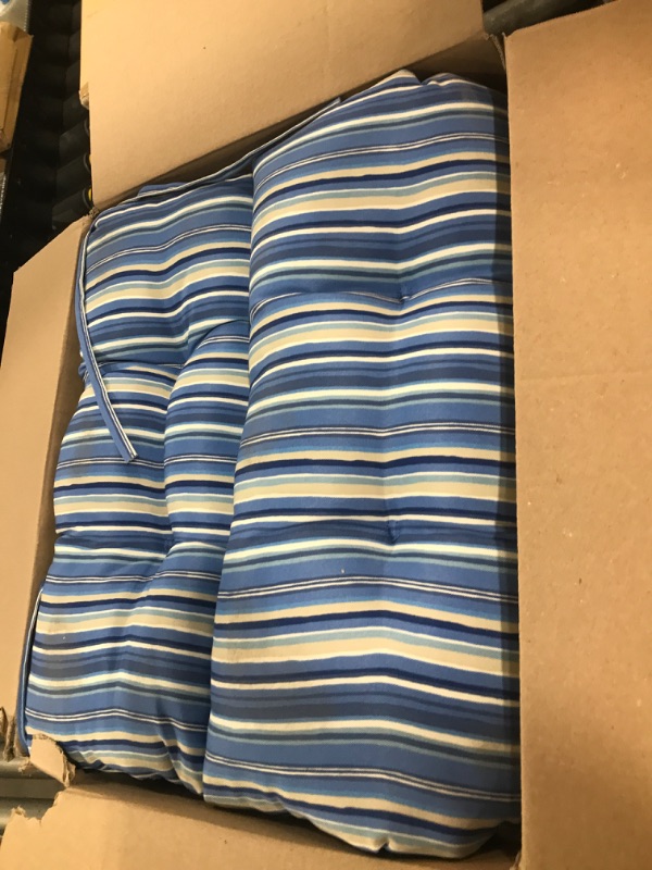 Photo 1 of South Pine Porch Outdoor High Back Chair Cushion, 1 Count (Pack of 1), Sapphire Stripe