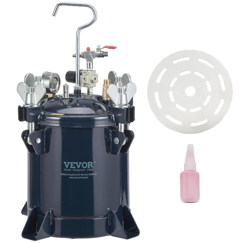 Photo 1 of VEVOR 10L/2.5gal Spray Paint Pressure Pot Tank, 70PSI Max Air Paint Pressure Pot, Metal Rack and Leak Repair Sealant for Industry Home Decor Architecture Construction Automotive Painting
