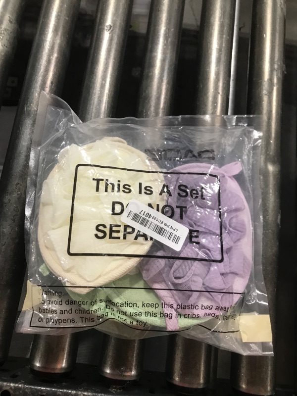 Photo 1 of Boao 6 Pcs Bath Shower Pouf Sponge Mesh Pouf Shower Ball Exfoliating Body Sponge Pad Scrubber Glove with Flower Bath Ball (Beige,Green,Purple)