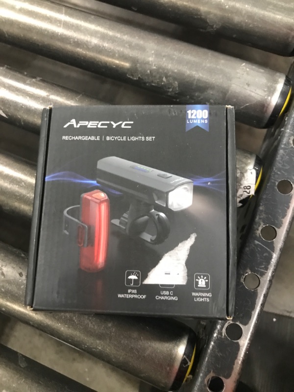 Photo 1 of APECYC Bike Lights for Night Riding, 1200 Lumen Bicycle Front Headlight and Back Taillight with 4+5 Light Modes, USB Rechargeable Bright Bike Headlights for Cyclists and Commuters