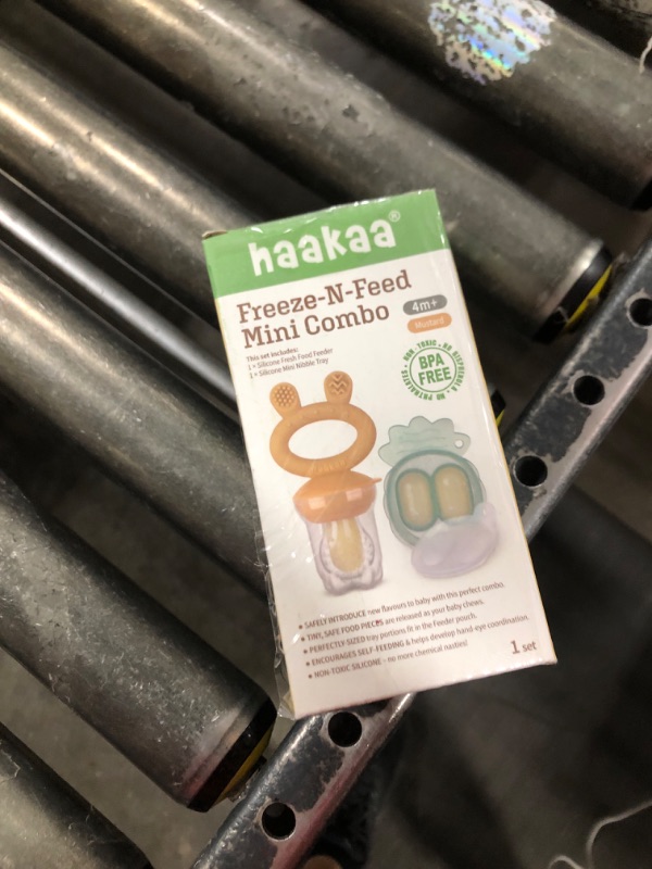 Photo 1 of Haakaa Baby Fruit Food Feeder & Mini Freezer Nibble Tray Combo, Breastmilk Popsicle Molds for Baby Cooling Relief, BPA Free Silicone Feeder for Safe Infant Self Feeding, 4 Month+ (Mustard)