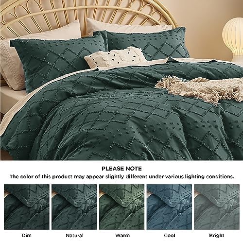 Photo 1 of Bedsure Boho Duvet Cover King Size - Boho Bedding, Tufted King Duvet Cover for All Seasons, 3 Pieces Embroidery Shabby Chic Home Bedding,Comforter Not Included (Green, 104" x 90")