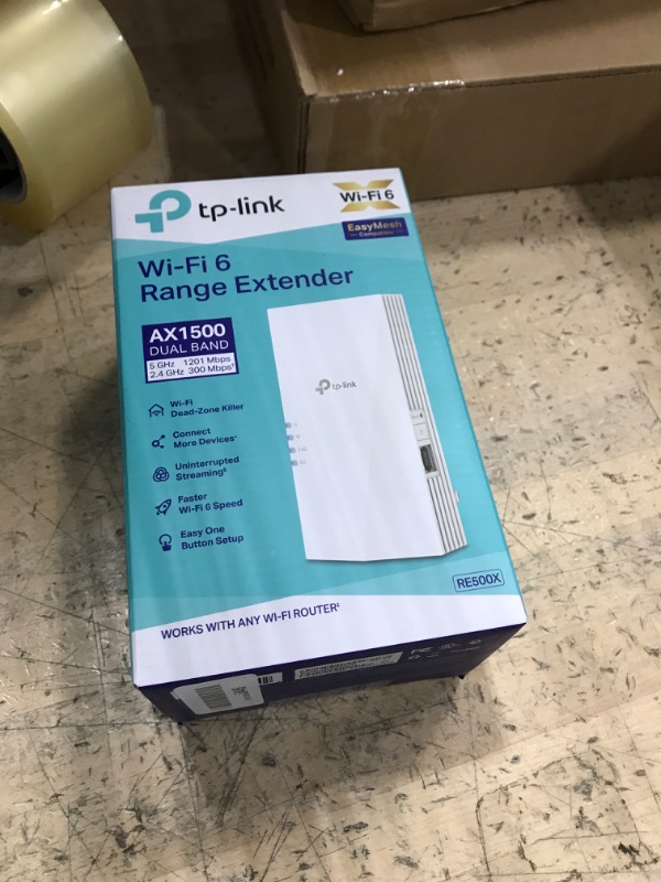 Photo 1 of TP-Link AX1500 WiFi Extender Internet Booster(RE500X), WiFi 6 Range Extender Covers up to 1500 sq.ft and 25 Devices,Dual Band, AP Mode w/Gigabit Port, APP Setup, OneMesh Compatible