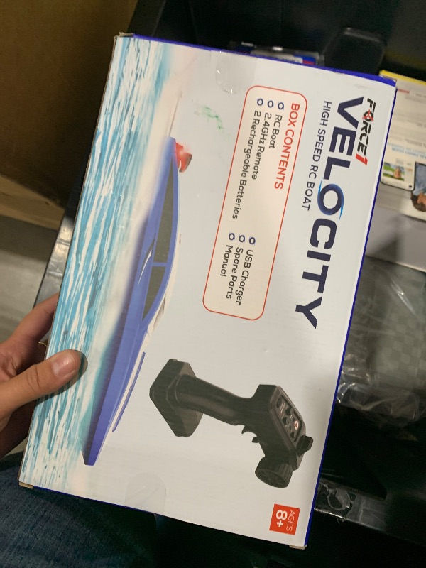 Photo 1 of Force1 Velocity Blue Fast RC Boat- Remote Control Boats for Adults and Kids, Underwater Speed Racing Mini RC Boats for Pools and Lakes, 2.4GHZ Transmitter, 2 Rechargeable Batteries, Low Battery Alert