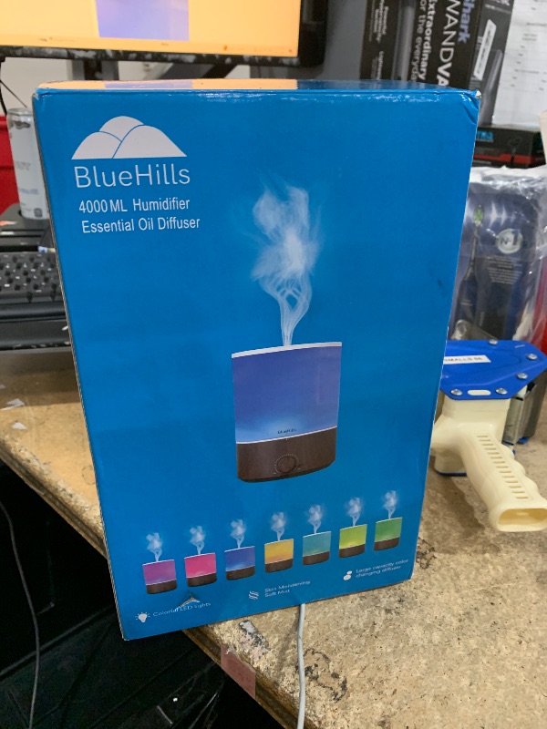 Photo 1 of BlueHills Premium 4000 ml XL Essential Oil Diffuser 4L 4 Liter 70 Hour Run Humidifier Aromatherapy 1 Gallon Big Capacity High Mist Output for Extra Large Room Home Mood Lights Dark Wood Grain E402