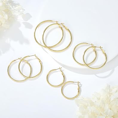Photo 1 of 4 Pairs Silver Gold Hoop Earrings