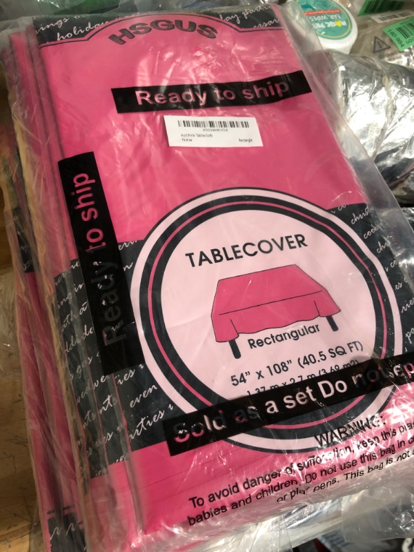 Photo 1 of 14 Pack Premium Hot Pink Plastic Tablecloth - 54 x 108 in. Disposable Rectangle Plastic Table Cloth - Decorative Rectangle Table Cover Smooth Tablecloth - Disposable Table Cloths For Parties, Weddings