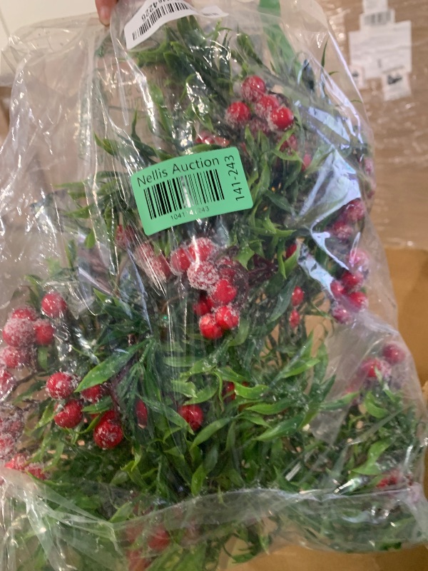 Photo 1 of 2 Pack Artificial Christmas Garland String Lights with 162 Snowy Red Berries 55 Green Leaves 20 LED Lights Battery Operated for Xmas Mantle Indoor Outdoor Holiday Christmas Decoration