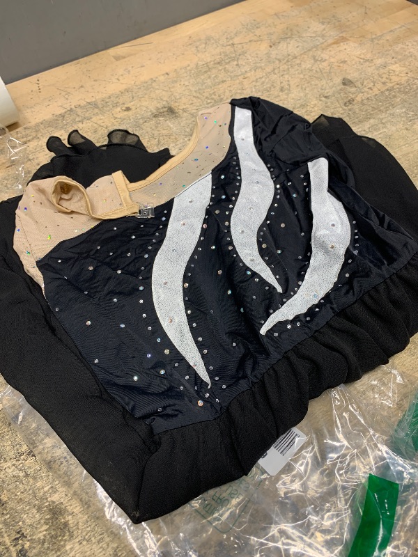 Photo 1 of AFAVOM Figure Skating Dress for Women Girls Long Sleeve Mesh Sequin Rhinestone Ice Skating Dress Shiny Lyrical Ballet Dance Leotard Dress for Competition Performance Costume Dancewear Black XS