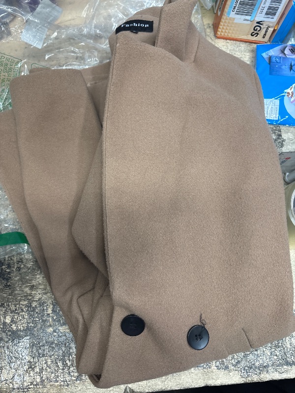 Photo 1 of (BAGGED) Tanming Women's Notch Lapel Double Breasted Wool Blend Mid Long Pea Trench Coat (Camel-M)