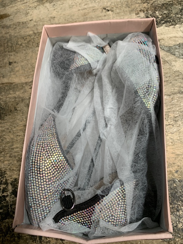 Photo 1 of Badgley Mischka Girls Dress Shoes - Kids Rhinestone Party High Heel Pumps Slip-On Block Closed Toe with Ankle Buckle - Black (Size 5 Big Kid)