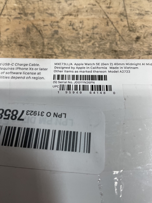 Photo 1 of Apple Watch SE (2nd Gen) [GPS 40mm] Smartwatch with Midnight Aluminum Case with Midnight Sport Band S/M. Fitness and Sleep Trackers, Crash Detection, Heart Rate Monitor, Retina Display
