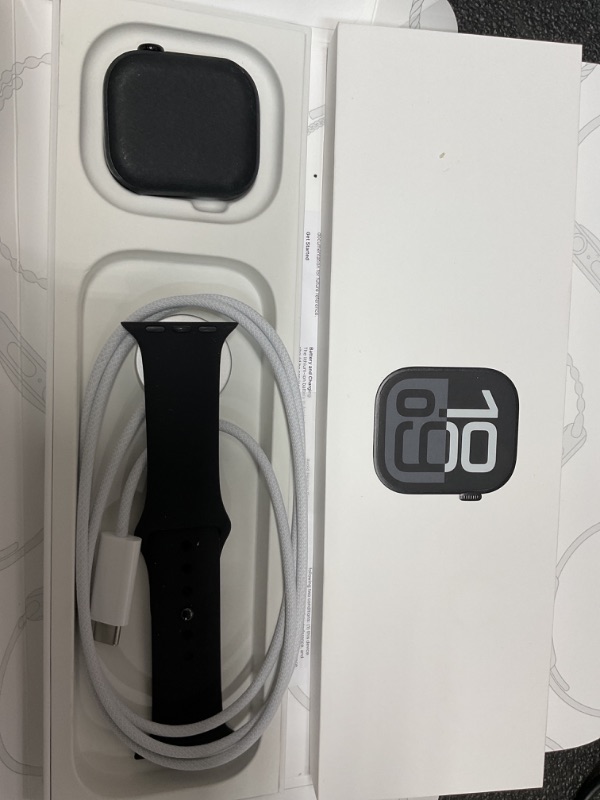 Photo 1 of Apple Watch Series 10 [GPS 42mm case] Smartwatch with Jet Black Aluminium Case with Black Sport Band - S/M. Fitness Tracker, ECG App, Always-On Retina Display, Water Resistant**